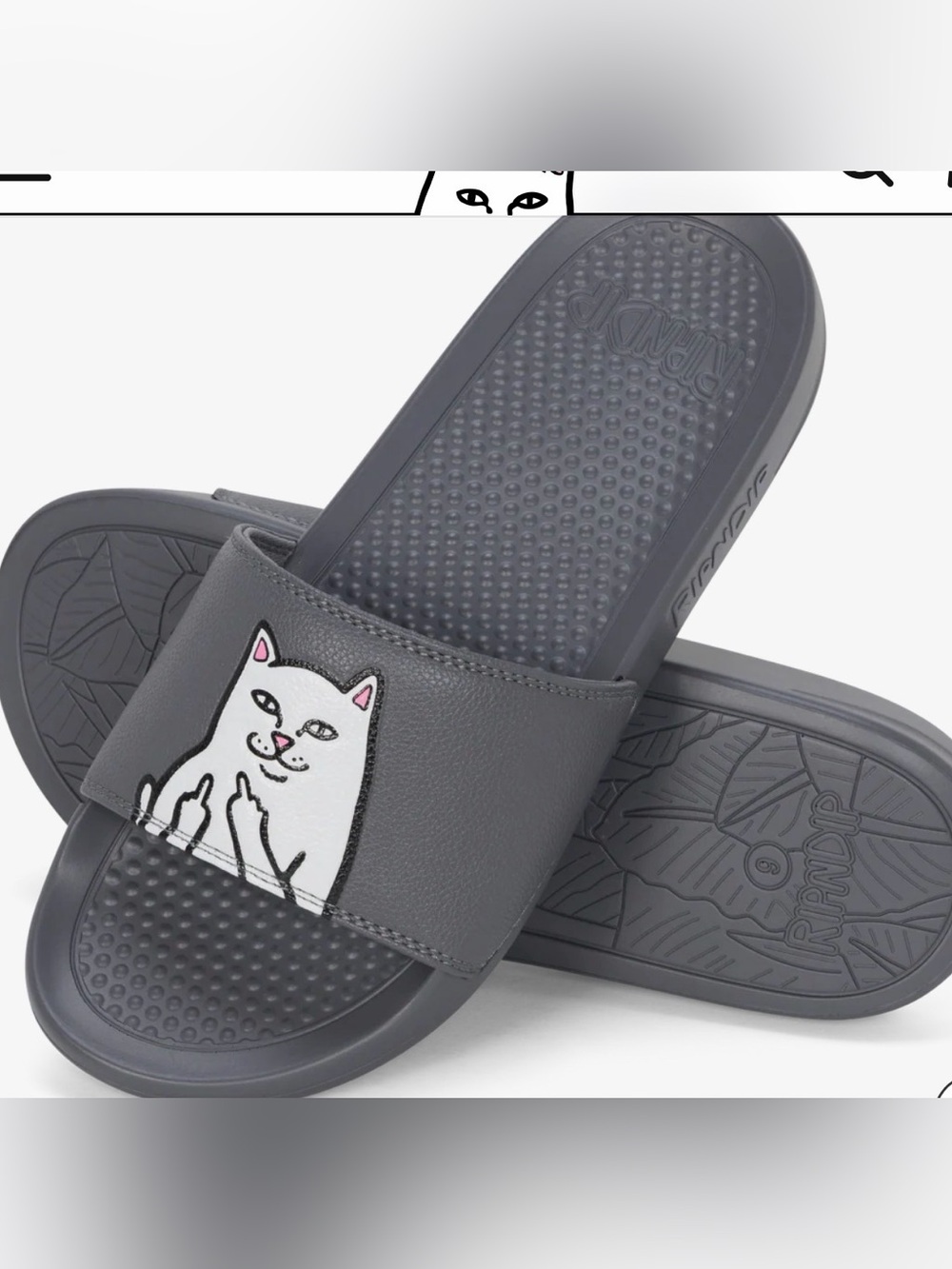 Ripndip Grey Lord Nermal Slide Sandals with White Cat Graphic